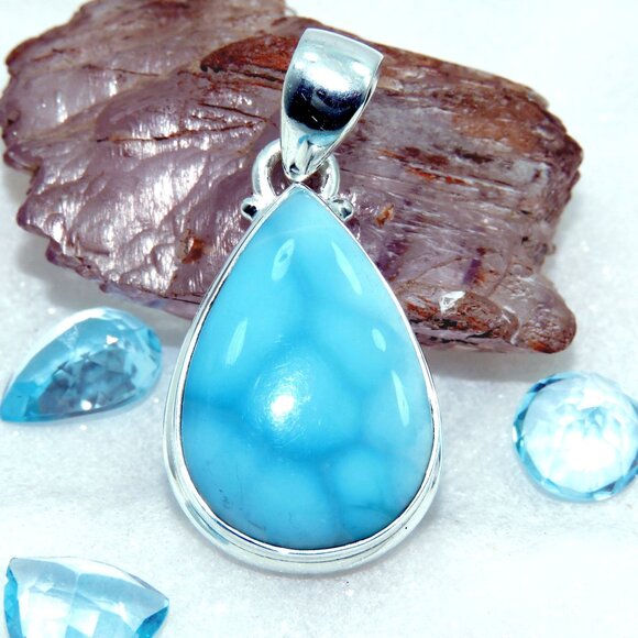 Larimar Gemstone Pendant, 925 Sterling Silver, Handmade Design Pendant - Picture 1 of 9
